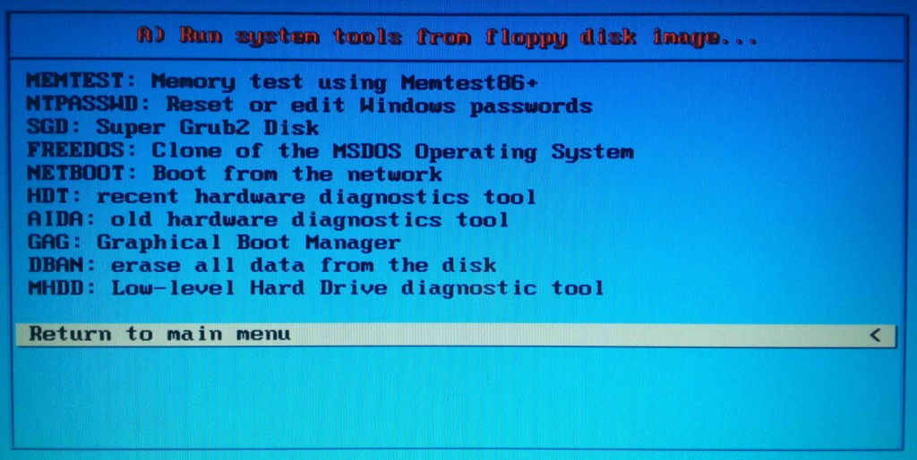 SystemRescueCD Floppy Menu